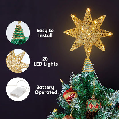 10inch LED Metal Glitter 8-Point Star Christmas Tree Topper