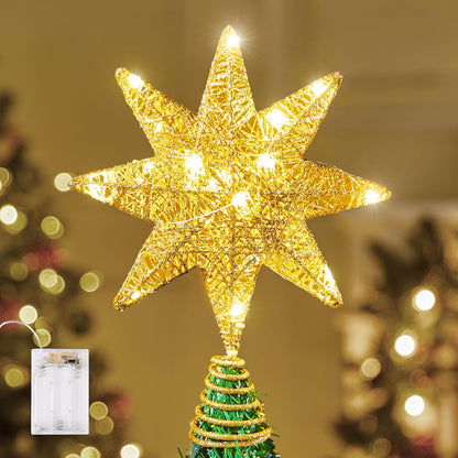 10inch LED Metal Glitter 8-Point Star Christmas Tree Topper