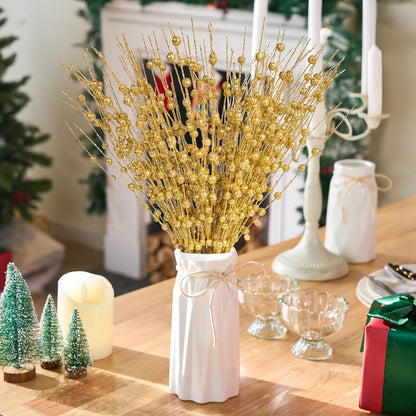 12 Pcs Christmas Gold Glitter Berry Stems