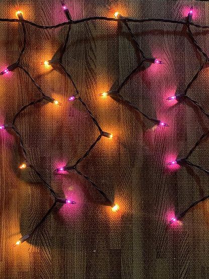 150 Incandescent Black Wire Icicle Lights (Orange & Purple), 3 Packs