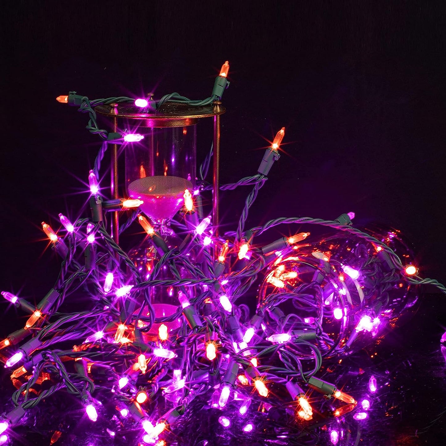 100 Purple and Orange LED Green Wire String Lights
