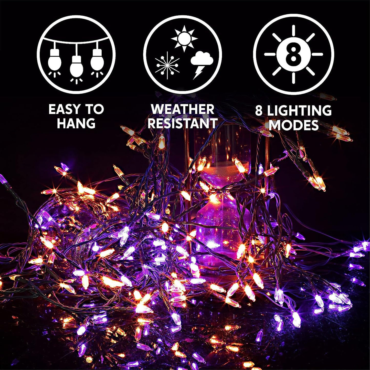 200-Count 67.3ft LED Orange & Purple Halloween String Lights with 8 Modes