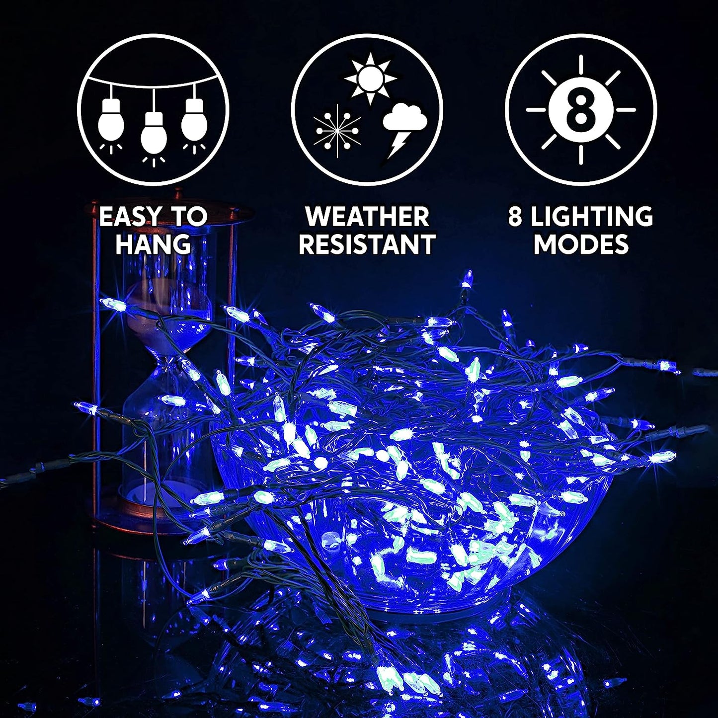 50 Blue LED Green Wire String Lights