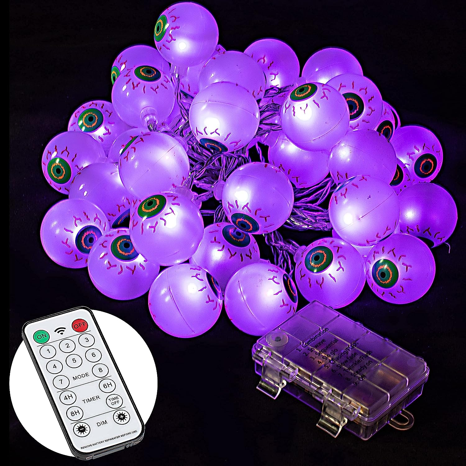 Eyeball String 20.6 Ft Halloween Eyeball String Lights - Purple - Joiedomi