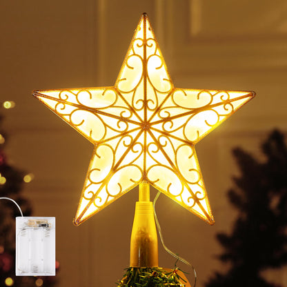 10.5 inch Lighted PVC Glitter Swirl Star Christmas Tree Topper