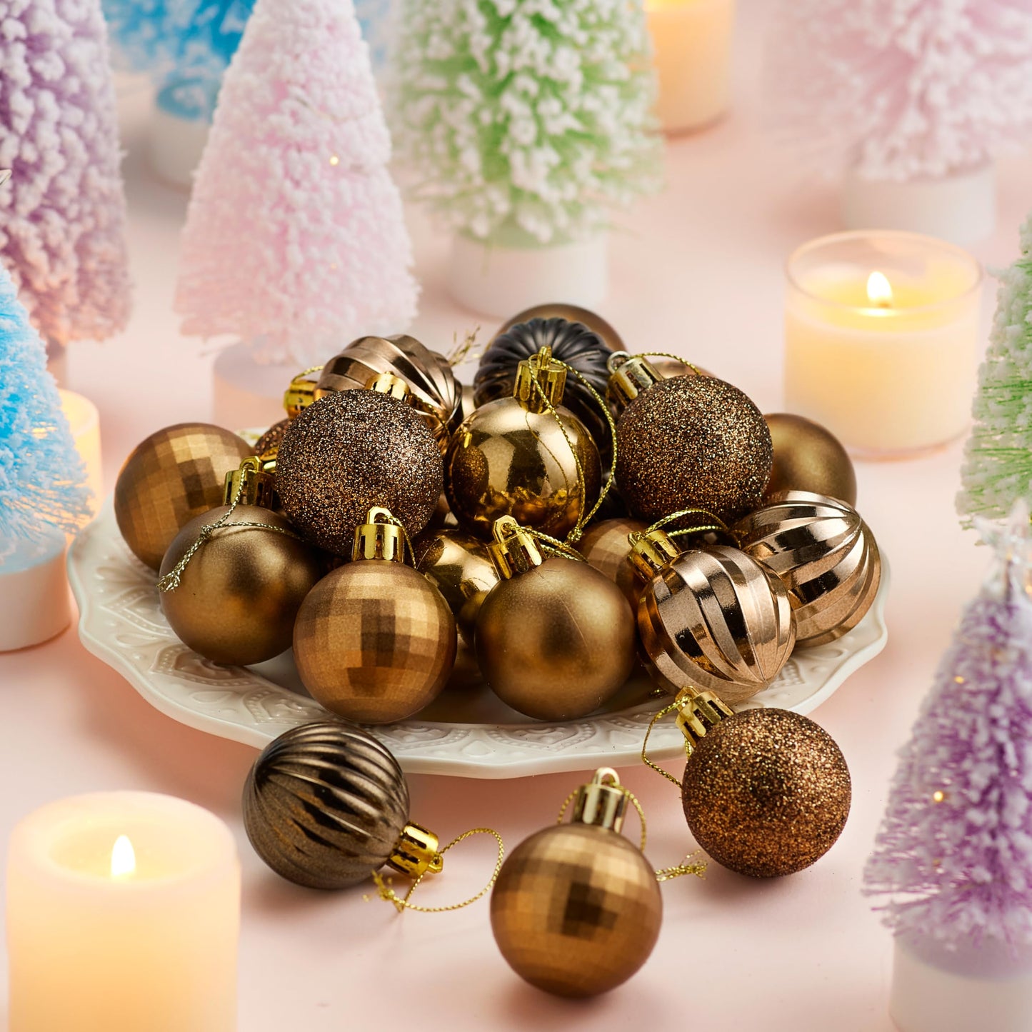 24 Pcs 1.6" Brown Christmas Balls Ornaments Set