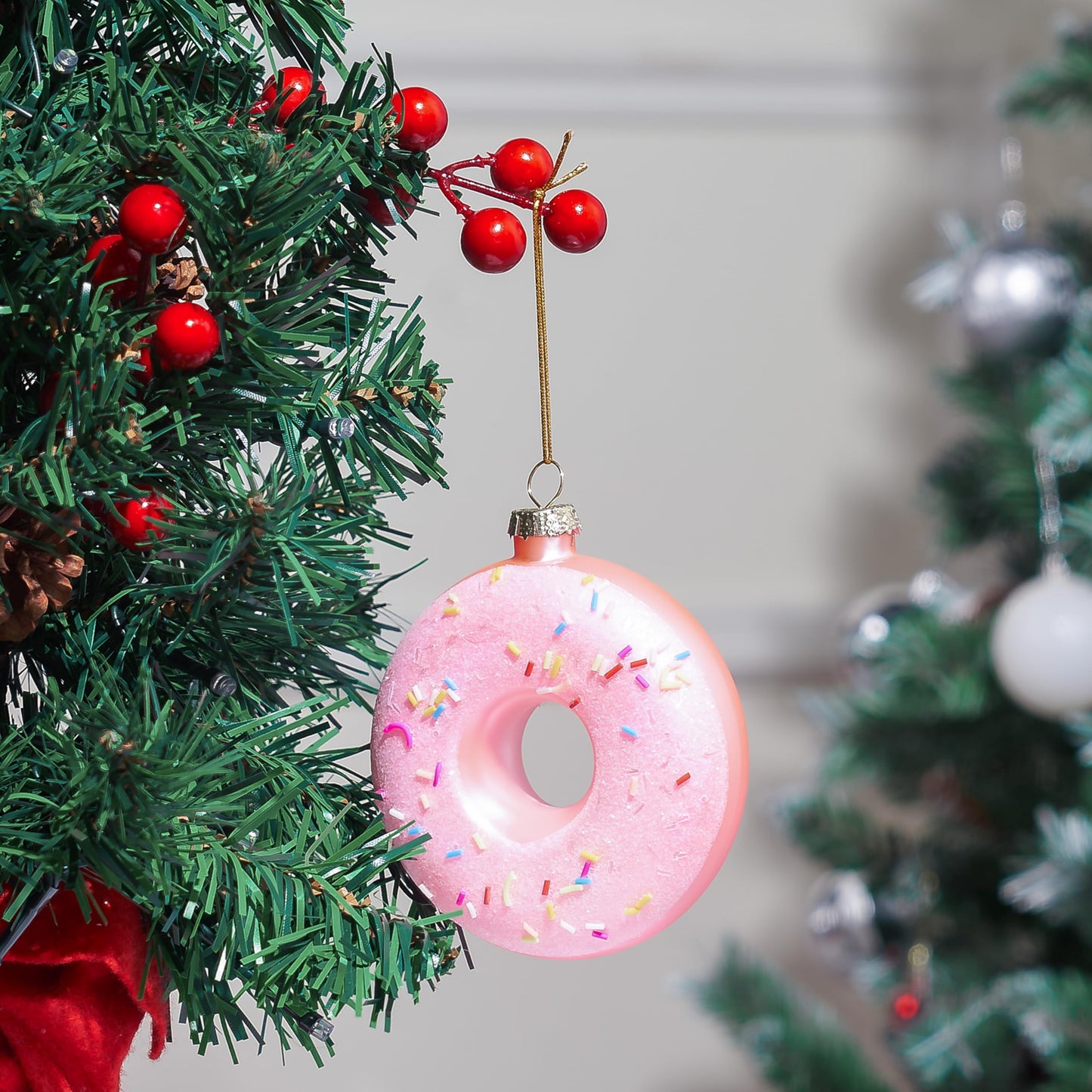 Pink Donut Food Mini Christmas Ornaments