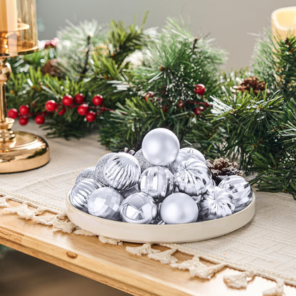 24 Pcs Silver Christmas Balls Ornaments Set