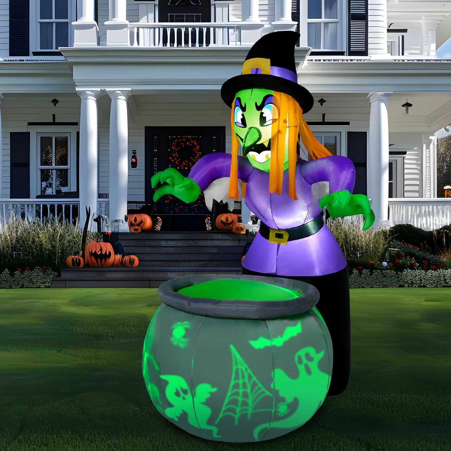 6 Ft Halloween Inflatable Witch and Cauldron Decoration