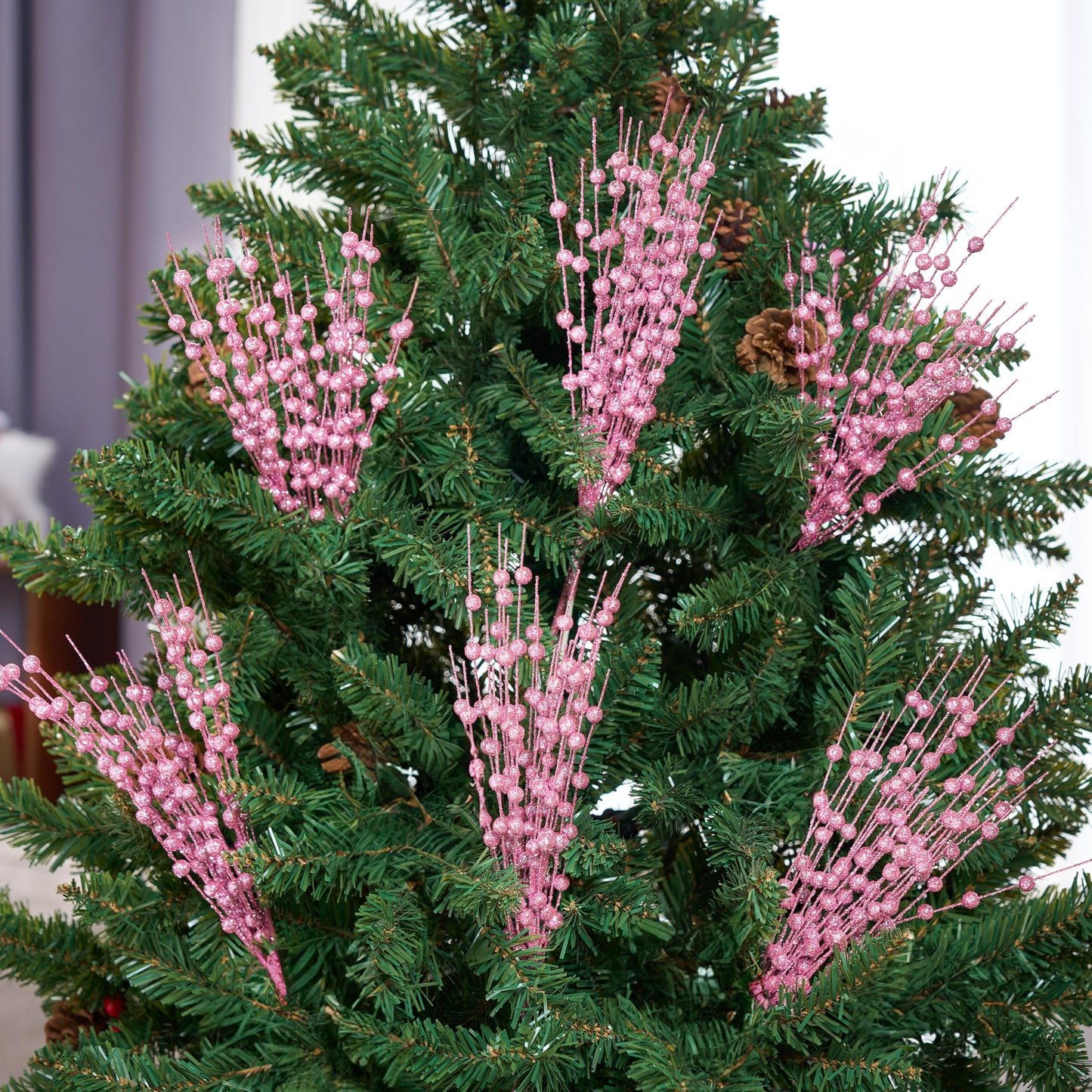 12Pcs 17” Pink Christmas Berry Stem Ornaments