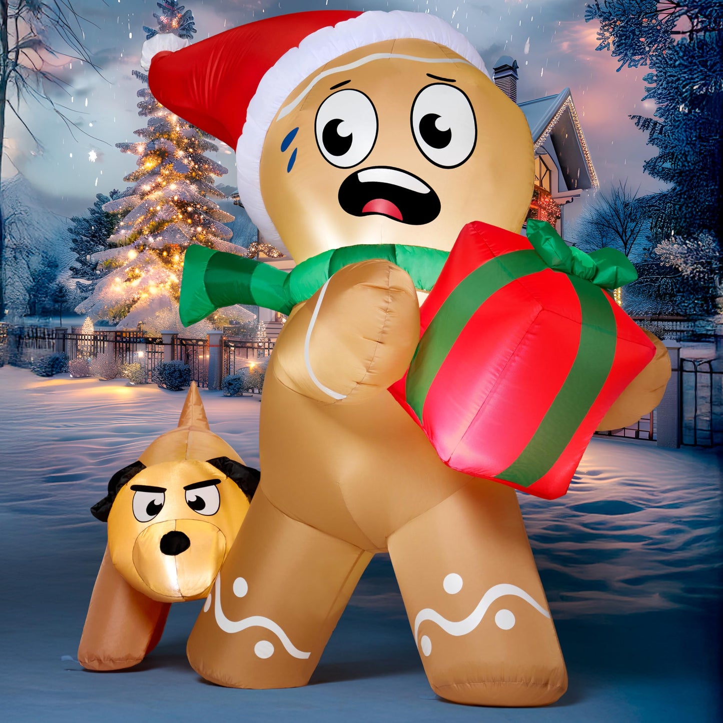 5FT Tall Christmas Inflatables Gingerbread Man & Dog Outdoor Decoration