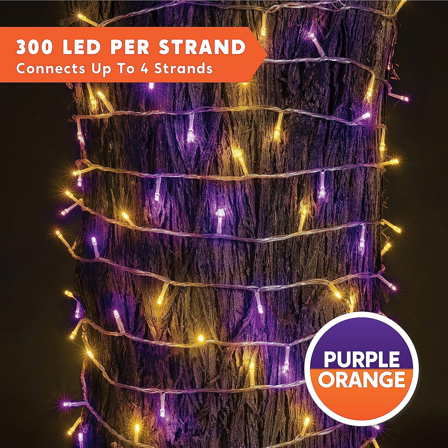 98.1 FT Orange & Purple LED 8 Modes Clear Wire Mini Light Set