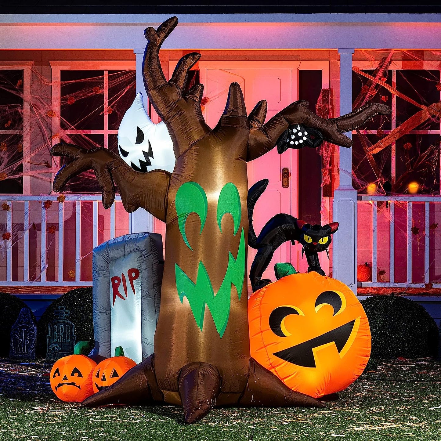 8 ft Scary Tree with Ghosts Spider and Cat