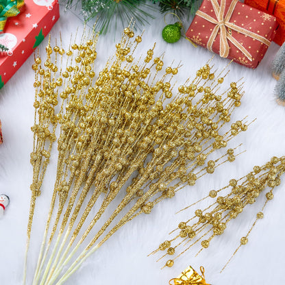 12 Pcs Christmas Gold Glitter Berry Stems