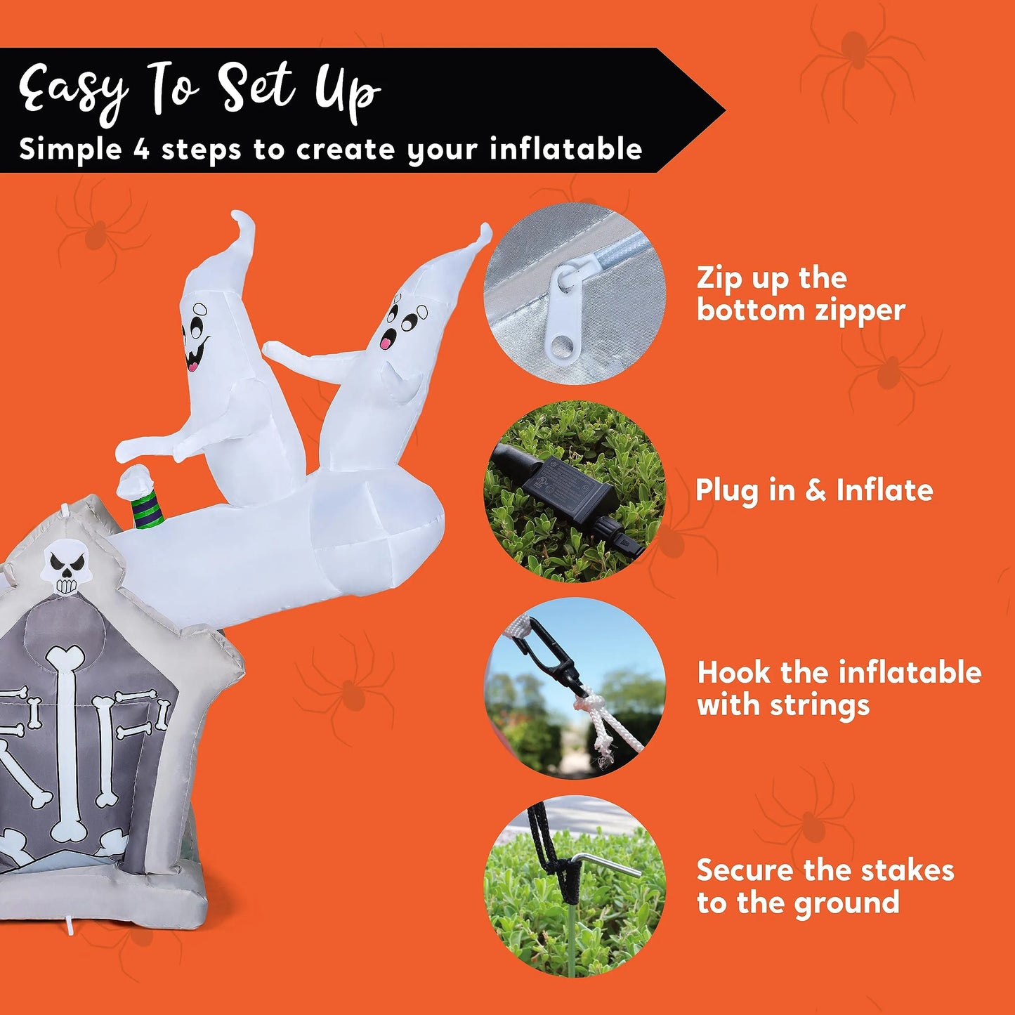Animated 6ft Halloween Inflatable Ghost and Pumpkin Playing Seesaw for Outdoor Decor