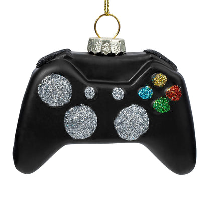 Black Game Controller Glass Ornament for Christmas Tree Decoration