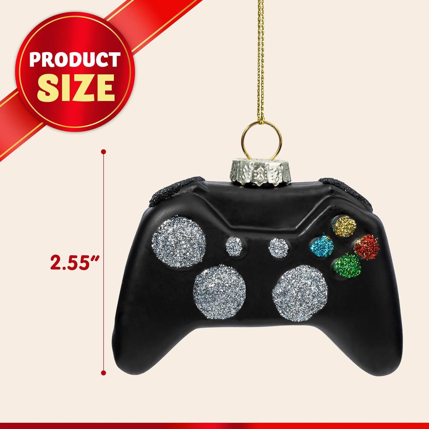 Black Game Controller Glass Ornament for Christmas Tree Decoration