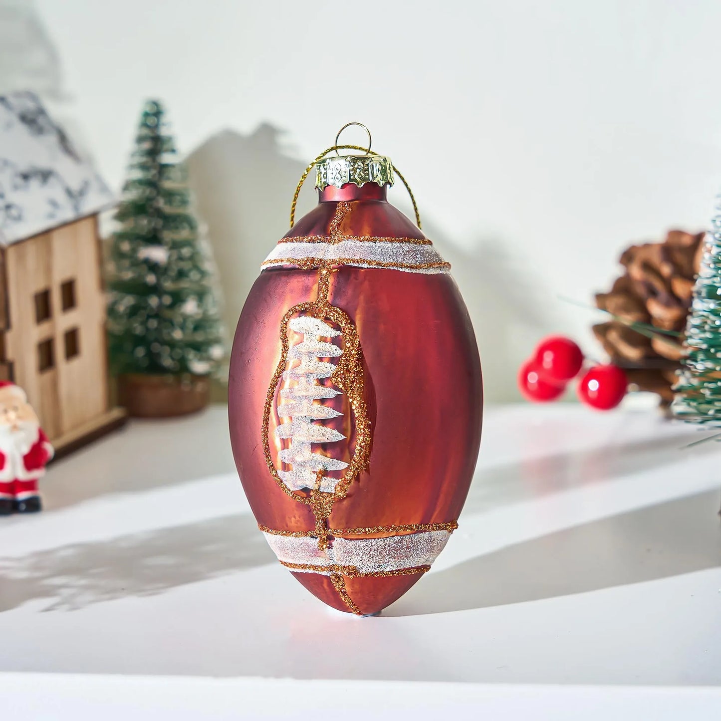 Christmas American Football Glass Blown Ornament for Christmas Tree Decoration