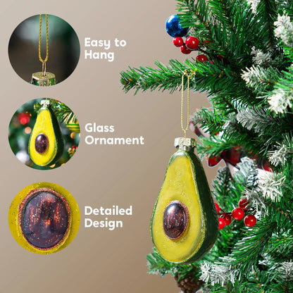 Christmas Avocado Glass Blown Food Ornament for Christmas Tree Decoration