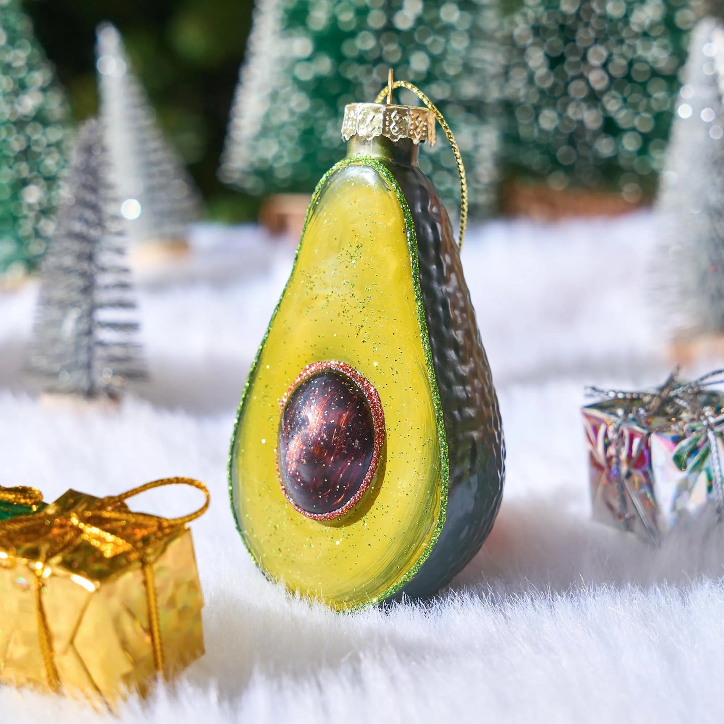 Christmas Avocado Glass Blown Food Ornament for Christmas Tree Decoration