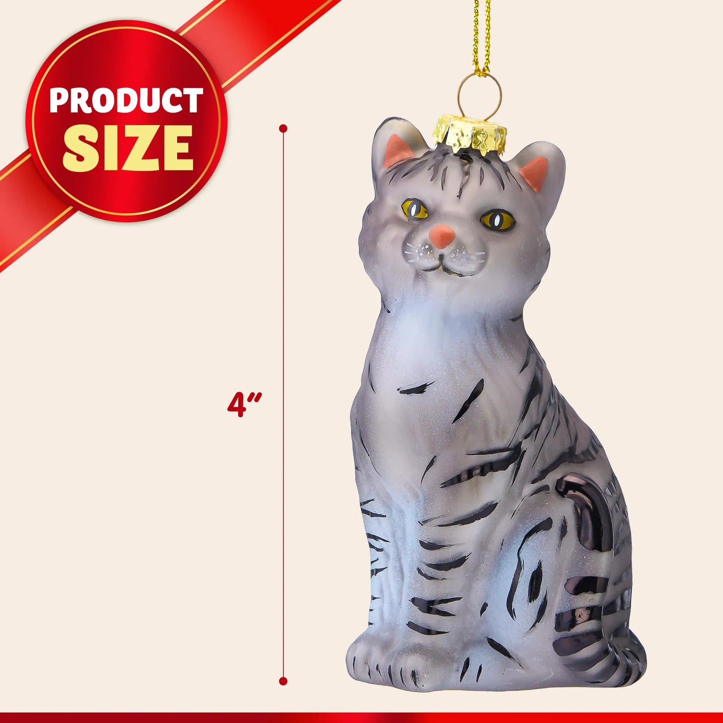 Christmas Cat Shorthair Glass Blown Ornament for Christmas Tree Decoration