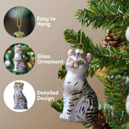 Christmas Cat Shorthair Glass Blown Ornament for Christmas Tree Decoration
