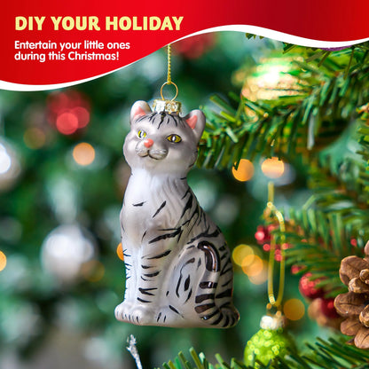 Christmas Cat Shorthair Glass Blown Ornament for Christmas Tree Decoration