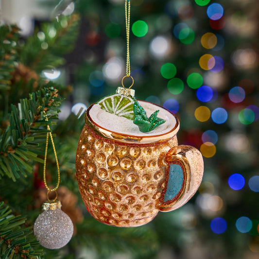 Christmas Cocktail Moscow Mule Glass Ornament for Christmas Tree Decoration