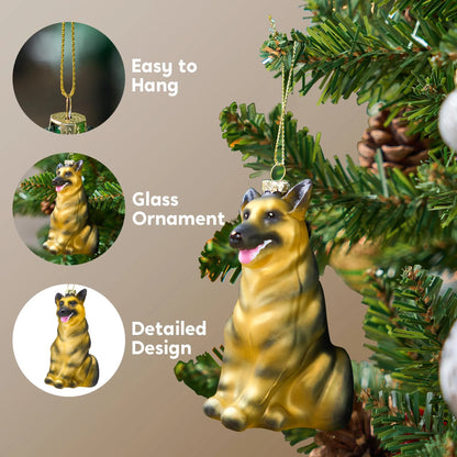 Christmas Dog German Shepherd Pet Glass Blown Ornament for Christmas Tree Decoration