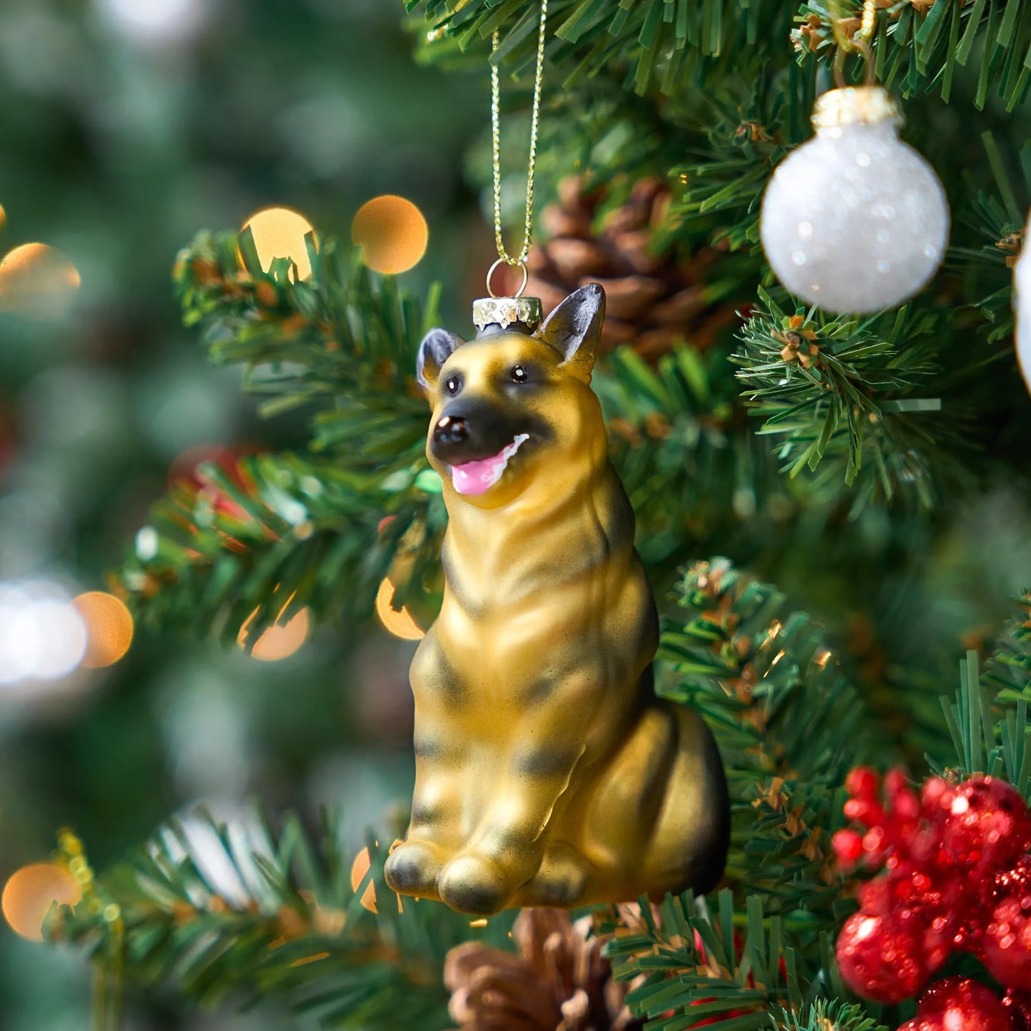 Christmas Dog German Shepherd Pet Glass Blown Ornament for Christmas Tree Decoration