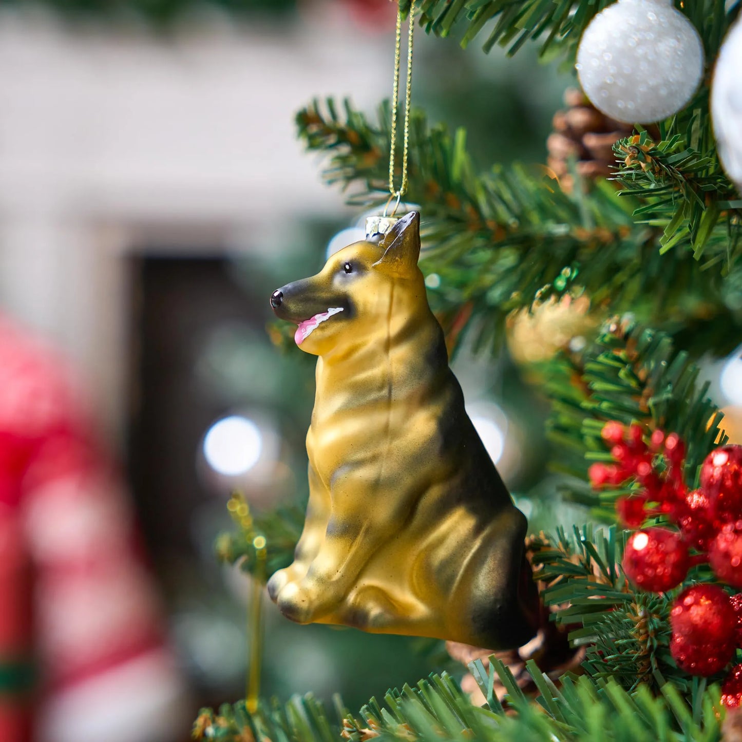 Christmas Dog German Shepherd Pet Glass Blown Ornament for Christmas Tree Decoration