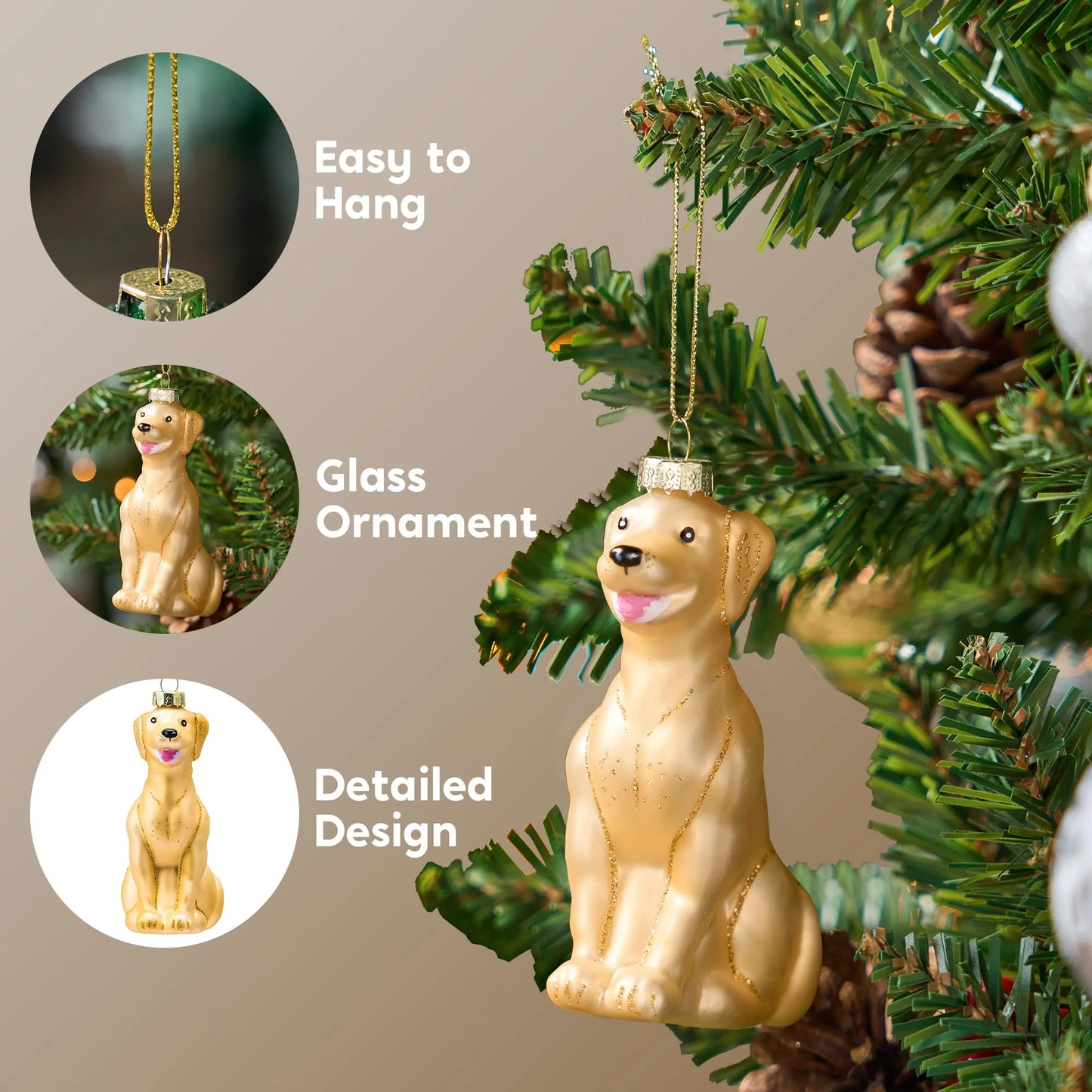 Christmas Dog White Labrador Pet Glass Blown Ornament for Christmas Tree Decoration