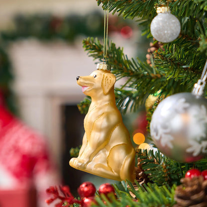 Christmas Dog White Labrador Pet Glass Blown Ornament for Christmas Tree Decoration