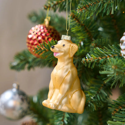 Christmas Dog White Labrador Pet Glass Blown Ornament for Christmas Tree Decoration