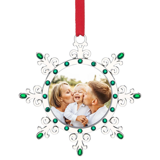 Christmas Photo Ornament with Green Gem for Christmas Tree Decoration