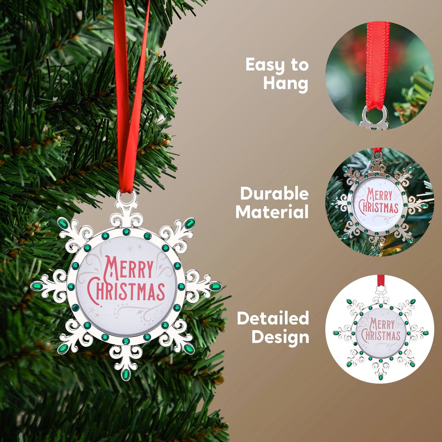 Christmas Photo Ornament with Green Gem for Christmas Tree Decoration