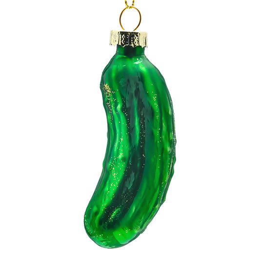 Christmas Pickle Glass Ornament, Xmas Glass Blown Food Ornament