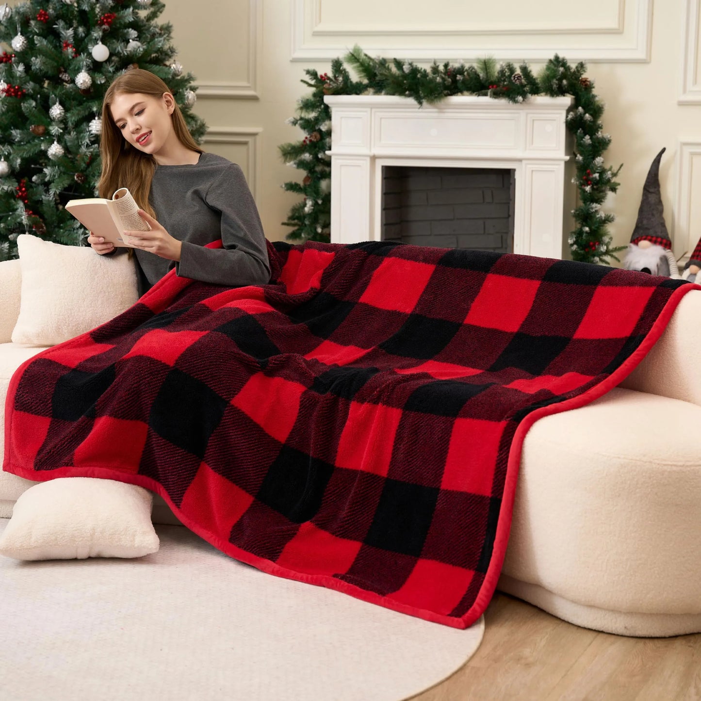 Christmas Throw Blanket for Couch, Fleece Sherpa Blankets