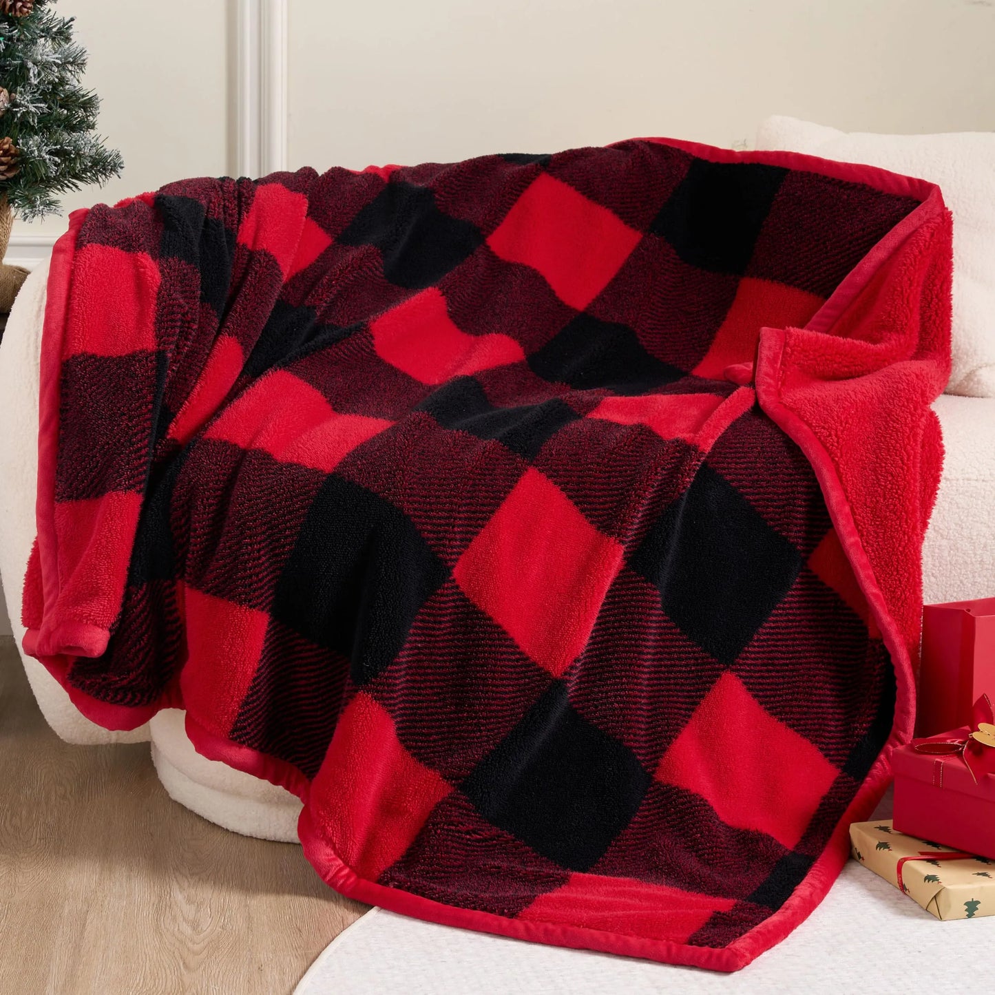 Christmas Throw Blanket for Couch, Fleece Sherpa Blankets