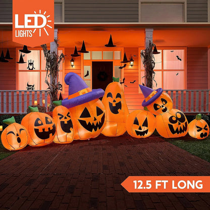 Joiedomi 12.5ft 9Pcs Halloween Inflatable Pumpkin with Witch Hat Decor