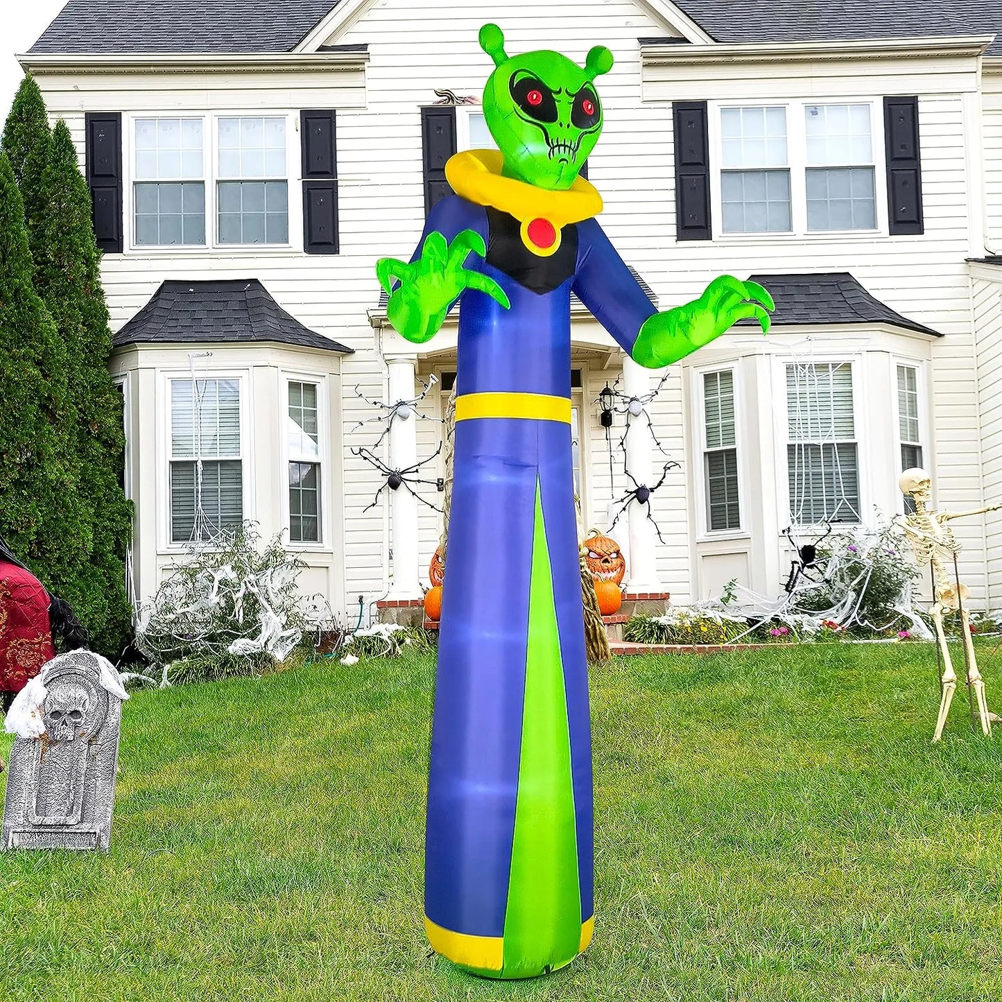 Joiedomi 12ft Tall Giant Halloween Inflatable Alien with Build-in LEDs
