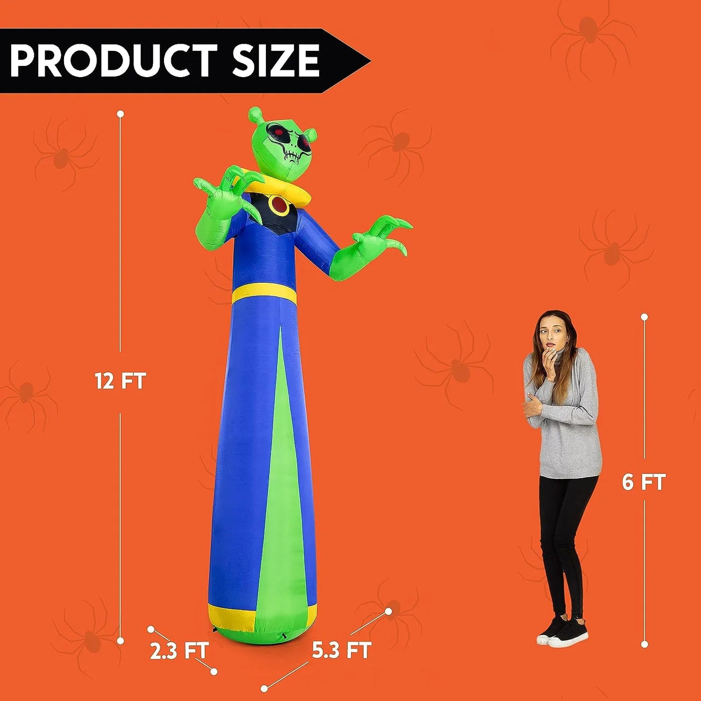 Joiedomi 12ft Tall Giant Halloween Inflatable Alien with Build-in LEDs