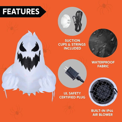 4.5ft Halloween Inflatable LED Light Ghost Broke Out from Window