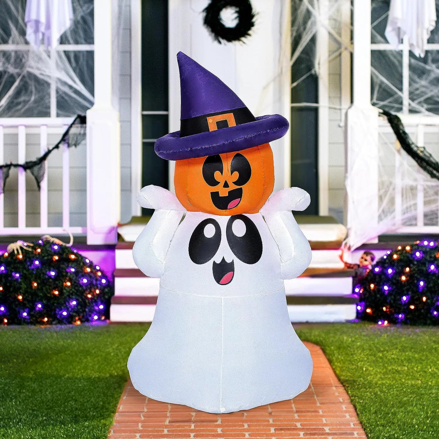 Joiedomi 5 FT Tall Halloween Inflatable Ghost with Pumpkin Head and Build-in Colorful LEDs
