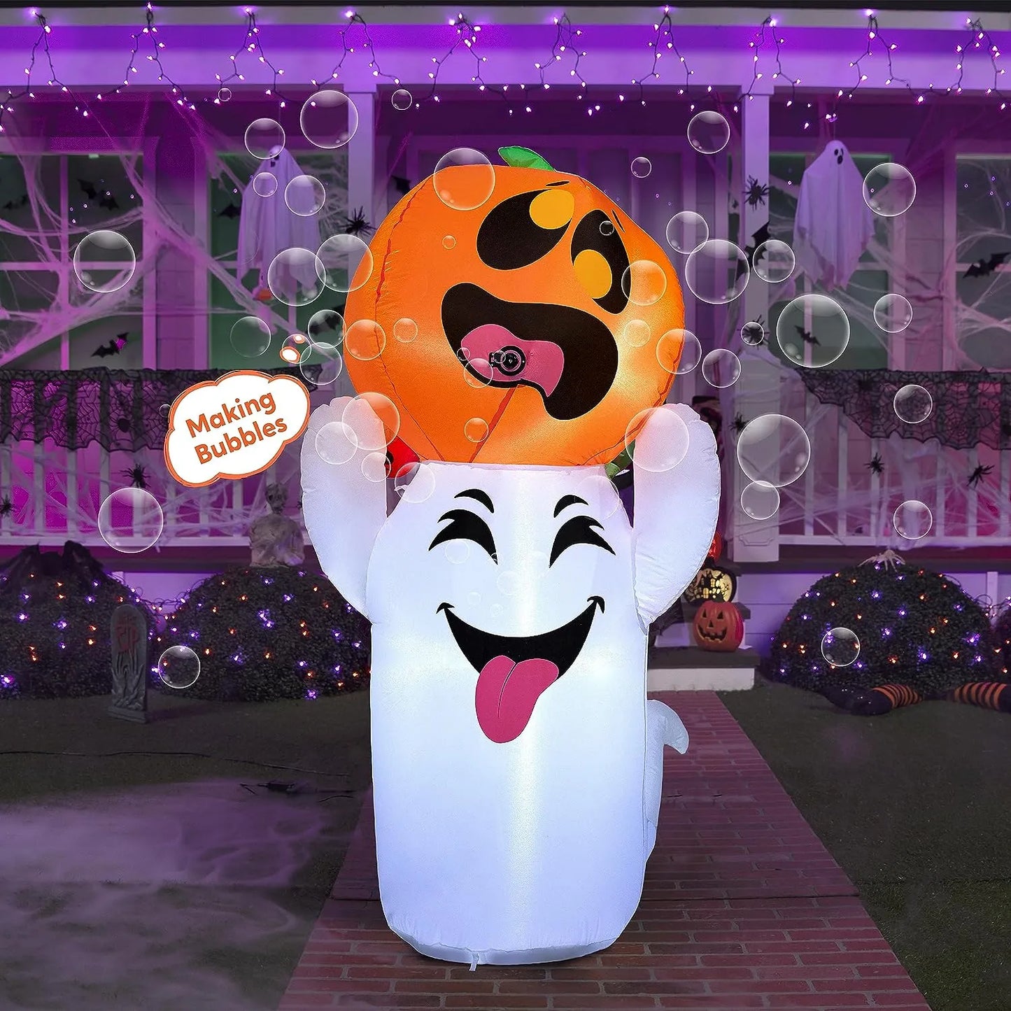 Joiedomi 5 FT Tall Halloween Inflatable Ghost with Pumpkin and Bubbling Potion