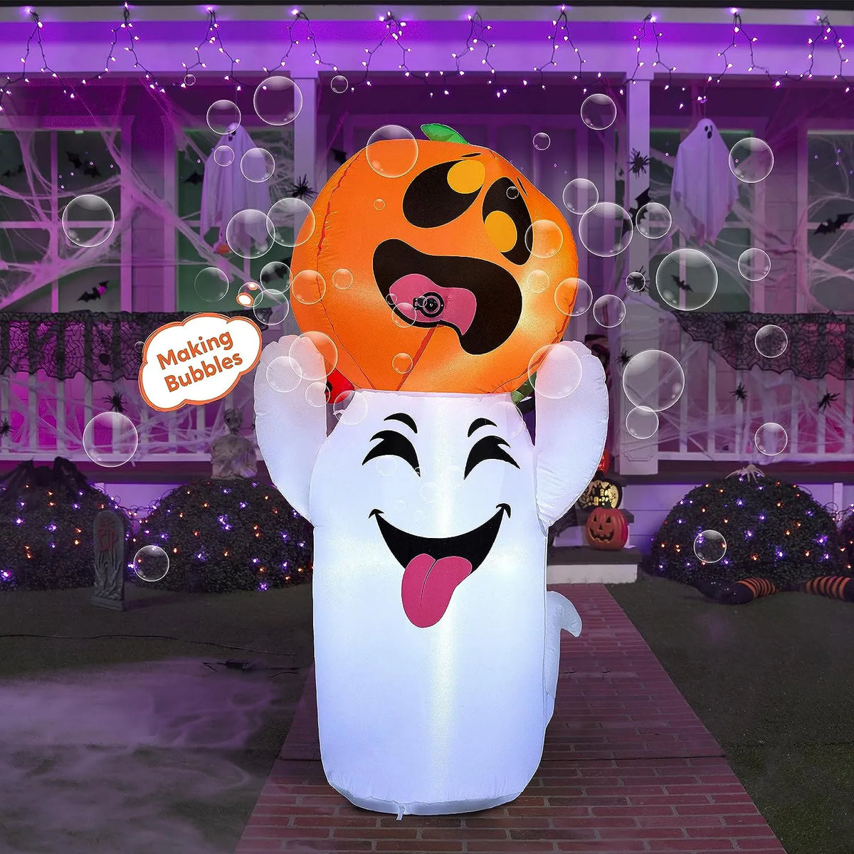 Talking Inflatable Ghost Joiedomi 5 FT Tall Halloween Inflatable Ghost with Pumpkin and Bubblin ...