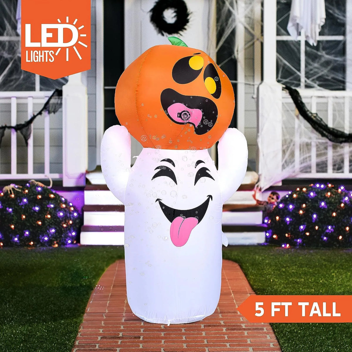 Talking Inflatable Ghost Joiedomi 5 FT Tall Halloween Inflatable Ghost with Pumpkin and Bubblin ...