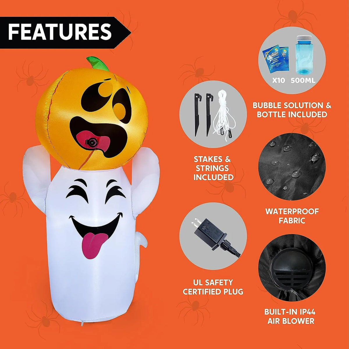 Inflatable Ghost Puppet Joiedomi 5 FT Tall Halloween Inflatable Ghost with Pumpkin and Bubblin ...