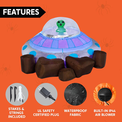 Joiedomi 5 ft Halloween Inflatable UFO with Alien and Built-in LEDs