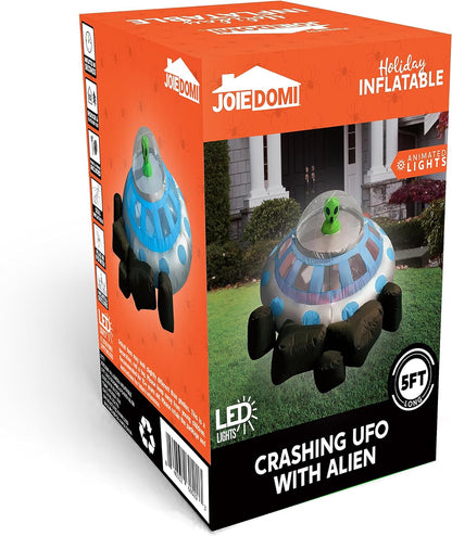 Joiedomi 5 ft Halloween Inflatable UFO with Alien and Built-in LEDs